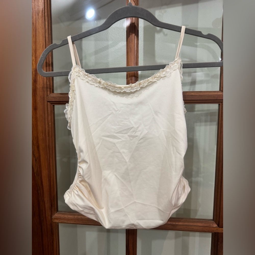 Y2K Lace Trim Camisole Tank Top Womens Small Light Buttercup Yellow Coquette